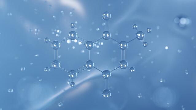 menadione molecular structure, 3d model molecule, vitamin k analog structural chemical formula view from a microscope