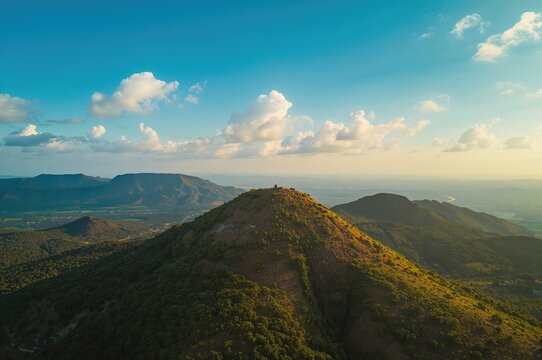 Fototapeta Breathtaking mountain scenery captured by drone during an outdoor adventure