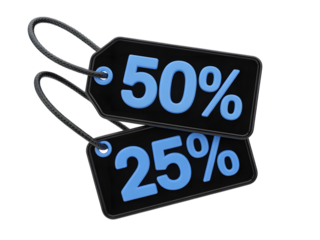 Fifty and twentyfive percent off sale tags isolated on transparent background