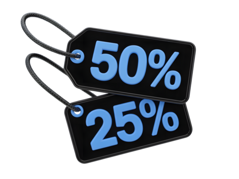 Fifty and twentyfive percent off sale tags isolated on transparent background