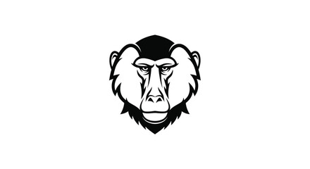 Baboon head black and white logo monkey primate