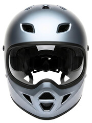 Fototapeta premium Front view of a silver full-face helmet for extreme sports on a transparent background