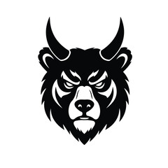 Bear head with horns silhouette illustration face animal