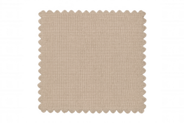 Beige fabric swatch displaying textile texture with decorative scalloped edges on transparent background