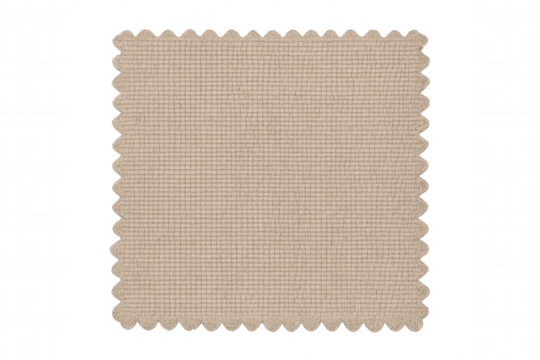 Beige fabric swatch displaying textile texture with decorative scalloped edges on transparent background