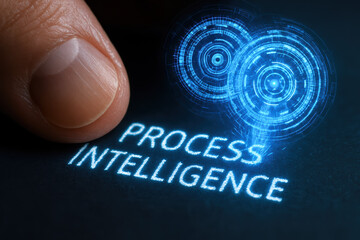 Process intelligence detail data hologram knowledge insight create a futuristic digital interface glowing with blue technology