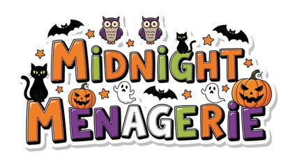 Midnight Menagerie: An enthralling Halloween design, adorned with whimsical pumpkins, cheerful ghosts, and mischievous black cats. A captivating mix of playful and spooky elements.