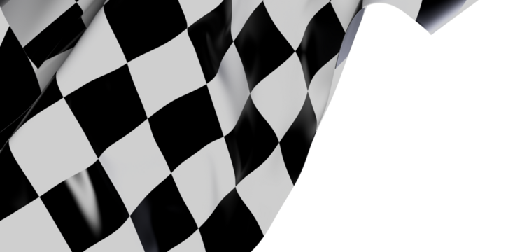 A close-up shot of a checkered racing flag waving against a white background. Ideal for sports and competition themes, finish lines.