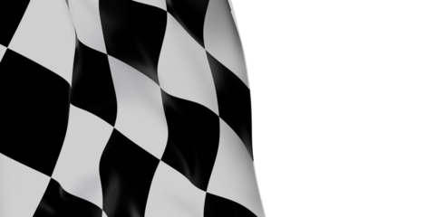 Dynamic close-up shot of a waving checkered racing flag isolated on a white background, symbolizing speed, victory, and the finish line. Perfect