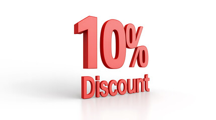 A red 3D graphic displays "10% Discount", symbolizing promotional sales, limited-time offers, and shopping deals. Ideal for retail and seasonal marketing.