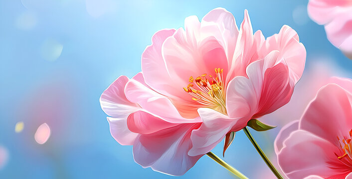 Elegant peony bloom with delicate pink petals closeup - Powered by Adobe