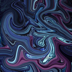 Abstract swirl in cool blue and purple tones, fluid motion art with glossy texture, modern design for decoration, fashion, and digital creativity.