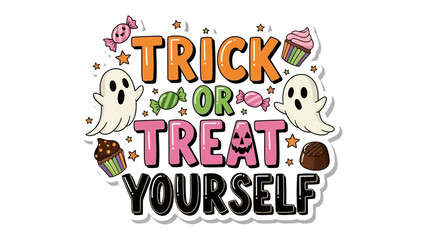 Spooky Halloween: Trick or Treat Yourself : A spooky illustration with candy, ghost and cupcake elements for Halloween festival