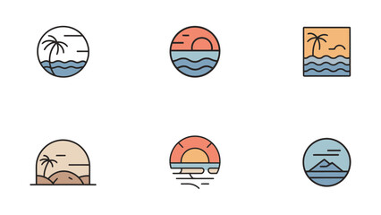 Modern oasis logo collection vector, minimalist tropical branding icons for hotels, spas, and resort, elegant vacation and luxury retreat identity design on white background