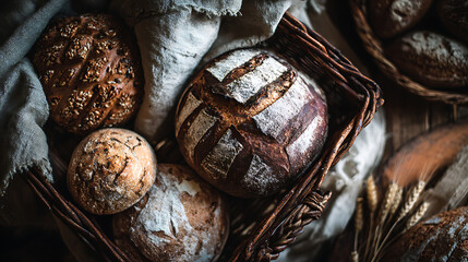 Artisan Breads in a Wicker Basket Freshly Baked Goods and Culinary Delights