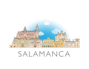 Salamanca, Spain cityscape illustration skyline drawing in colour
