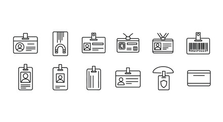 Set of various id card and badge icons with lanyards and holders for access control and identification vector