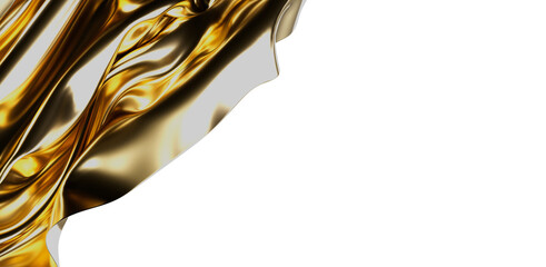 Stunning 3D rendering of a gold fabric with flowing folds against a white background. Perfect for luxury, design, and elegant visual concepts.