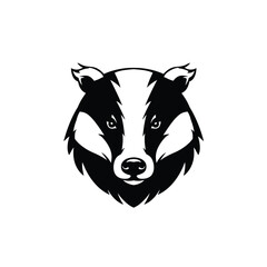 Black and white badger head logo with stripes animal