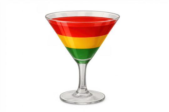 Martini glass with bolivian flag colored layers drink