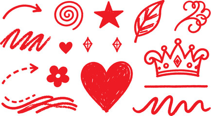 Doodle style vector elements in red color