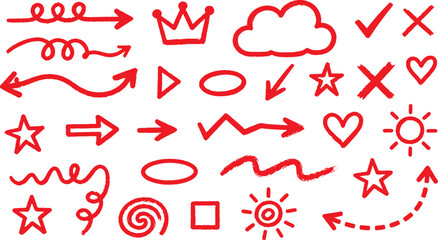 Red hand drawn doodle element collection