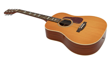 Fototapeta premium Acoustic guitar craftsmanship instrument wood grain strings musical equipment professional studio light isolated black