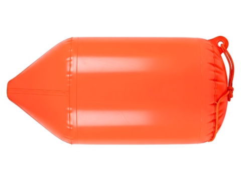 Bright orange inflatable boat fender for marine protection on a transparent background