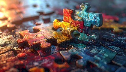 Colorful Puzzle Pieces - A Close-Up View of Interlocking Shapes.