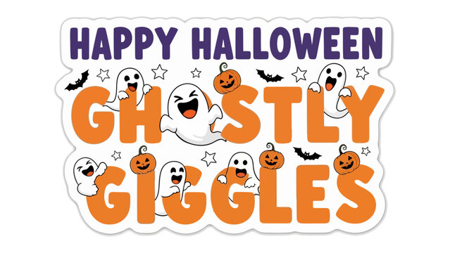 Spooky Halloween Giggles: A fun and festive Halloween design features playful ghosts, smiling pumpkins, and cheerful bats in a design that evokes laughter and joy.