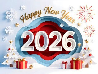 Happy New Year 2026 Vector Illustration with Festive Winter Elements and Layered Design