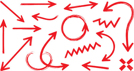 Red sketched arrows design element on white background