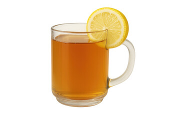 Glass mug of hot tea with lemon slice