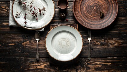 Rustic Table Setting with Ceramic Plates and Silverware