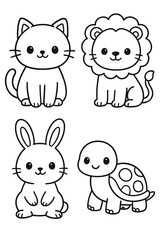 Funny animal cartoon set with cute baby pets and wild safari faces vector icons