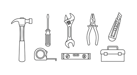 Collection of hand tools and toolbox set for home improvement and diy projects vector