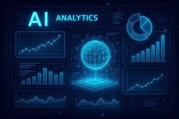 AI Analytics Dashboard with Global Data Visualization and Charts technology