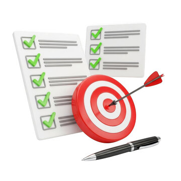Achieving goals setting checklists and target with dart business success strategy concept transparent background