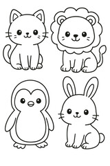 Obraz premium Funny cartoon animal set with cute baby pets and safari characters vector illustration