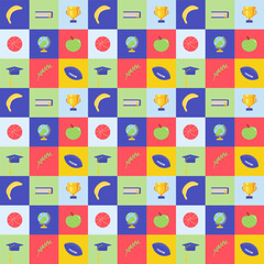 Seamless pattern with school supplies. Back to school. Vector illustration in flat style