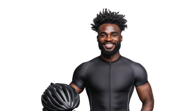 Man Holding Helmet Ready for Cycling Adventure on Transparent Background