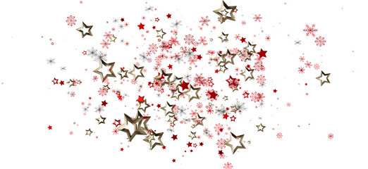 Naklejka premium Christmas background with red and gold stars, snowflakes, and glitter on a white backdrop. Perfect for holiday designs and cheerful greetings.