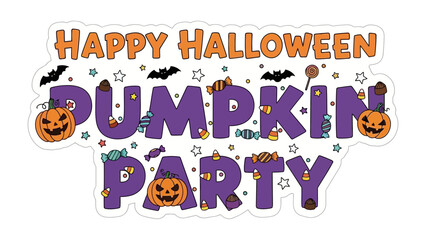Spooky Halloween Pumpkin Party Celebration: Spooky and cheerful Halloween party filled with pumpkins, bats, candy, and decorative festive items.