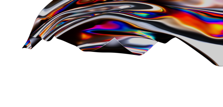 This captivating abstract image showcases a smooth, reflective, and iridescent surface. The dynamic shapes and vibrant colors evoke feelings of