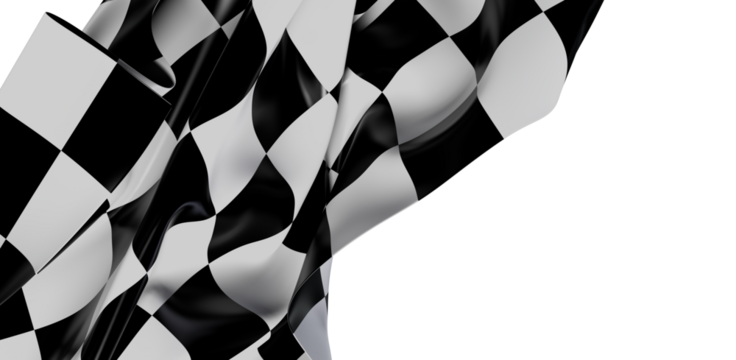 Close-up of a checkered flag waving in the wind. Symbolic of racing, competition, and victory, with a sense of speed, movement, and dynamism.