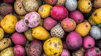 Obraz premium Colorful and Textured pile of Annona Fruits in Vibrant Hues Detail