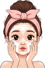 Beautiful young woman with face mask, skincare routine, beauty treatment, spa day, relaxing facial care, natural glow, healthy skin, cosmetic cleansing, girl with headband, self care concept
