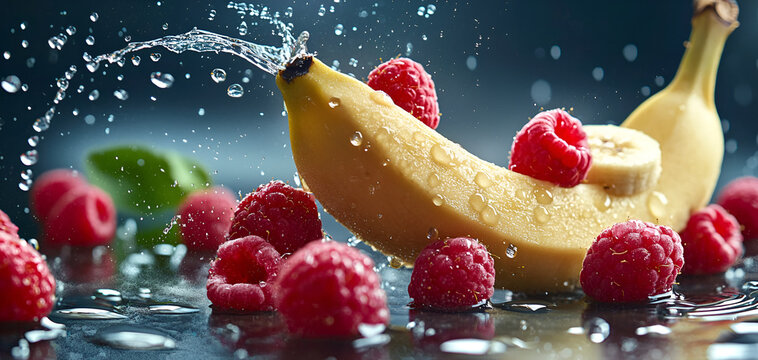 Refreshing banana and raspberry splash for healthy eating