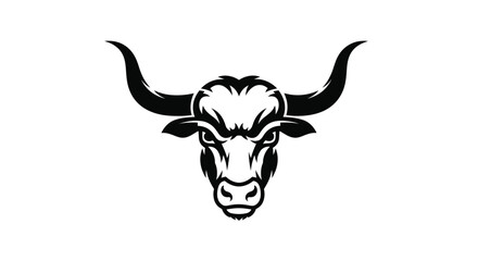 Black and white bull head logo with horns Keywords: bull, animal, mammal, head, face, horns