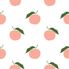 Peach pattern vector illustration with seamless design. Repeating fruit motifs and green leaves create a vibrant and playful aesthetic ideal for textiles, wallpapers, and creative designs.